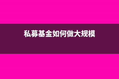 私募基金如何做账务处理(私募基金如何做大规模)