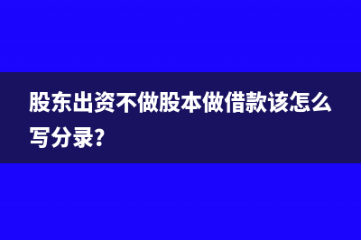股东出资不做股本做借款该怎么写分录？